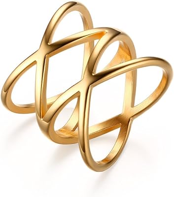 Double chevron ring in stainless steel plated 18 carat gold vnox fashion for women.. DIAYTAR NIGERIA: Your partner in affordable online shopping with reliable 5-8 day shipping nationwide.