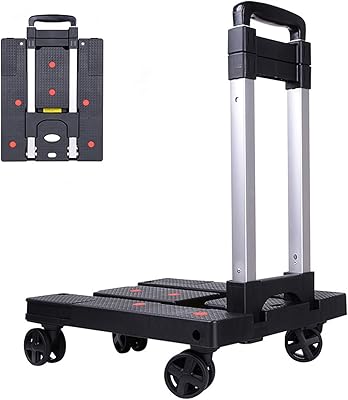 Lifelog foldable portable hand trolley, 88 lb durable luggage cart with 5 swivel wheels, multi -use cart with adjustable handle for luggage, travel, shopping, transport, office (black - 5 wheels).. DIAYTAR NIGERIA: Where every shopping need is met with affordable prices and timely delivery.
