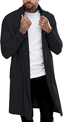 Casual cardigan for men with long sleeves, light design, open on the front and long.. DIAYTAR NIGERIA: Where shopping meets satisfaction with affordable prices and prompt delivery services.