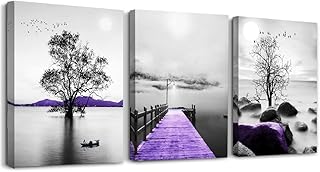 Wall art on canvas for living room, bedroom, bathroom, modern black and white purple landscape, art impressions on canvas for university dorm decoration, 3 pieces.. DIAYTAR NIGERIA: Where every click leads to affordable purchases delivered promptly to your door.