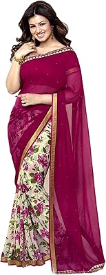 New luxury sari Georgette with floral print for Indian women with border and blouse.. DIAYTAR NIGERIA: Bringing quality products to every Nigerian with affordable nationwide delivery.