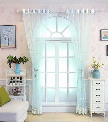 Transparent curtains with bedroom and living room (blue, L150 x L270 cm).. DIAYTAR NIGERIA: The marketplace that brings affordable products to every Nigerian home in under 8 days.