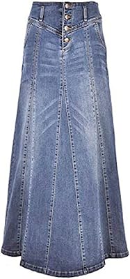 Long denim skirt with trapezoid size buttoned for women with a classic open design.. DIAYTAR Nigeria delivers happiness in 5–8 days, no matter what you buy.