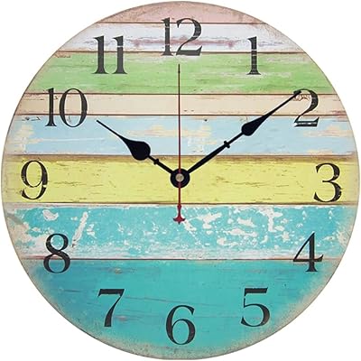 Decorative round wall clock in 12 -inch wooden, silent silent wall clocks for rustic style wall decoration tuscan with colorful stripes, for living room kitchen bedroom.. Enjoy effortless shopping and speedy delivery with DIAYTAR Nigeria.