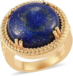 Round lonely ring in Lapis-Lazuli Plated ion in 18 carat yellow gold for women, 10, precious stones, lapis-lazuli.. DIAYTAR NIGERIA: Where affordability and variety meet with convenient delivery within 8 days.