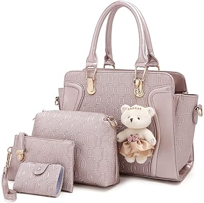 Set of 4 handbags for women with teddy bear, a shoulder bag, a handbag and two wallets.. Explore the biggest product variety online — only at DIAYTAR Nigeria.