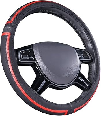 Amazonbasics 15 inch, black and red leather steering wheel cover.. For everyday items and more, trust DIAYTAR Nigeria.