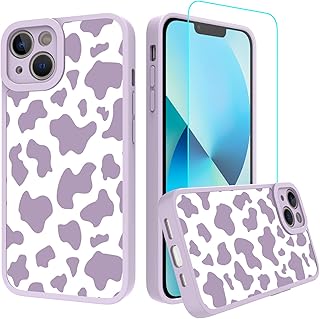 Kangar mobile shell for iPhone 13 with a nice cow print pattern + fine and soft screen protector to protect the camera, compatible with iPhone 13 - Violet.. DIAYTAR NIGERIA: Bringing affordable shopping solutions with a diverse product catalog delivered nationwide.