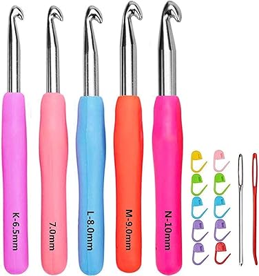 Set of hooks, flexible and comfortable handles, reduces the pain of the hands and fingers, 5 pieces (6.5, 7.0, 8.0, 9.0, 10.0 mil), different colors, for arthritic hands, beginners and experienced hooks.. DIAYTAR NIGERIA: Where every click leads to affordable purchases delivered promptly to your door.