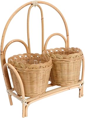 Vosarea Round Rattan wicker basket with picnic basket, willow basket, fruit basket, rattan storage box for the house, decoration of wedding festival, style 2.. With DIAYTAR Nigeria, shopping online is easy, affordable, and fast.