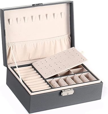 Double -layer leather jewelry box, ear and nail buckles collection box, large multifunction jewelry box 23 x 17 x 9 cm (gray).. You shop, we deliver — quick and easy with DIAYTAR Nigeria.