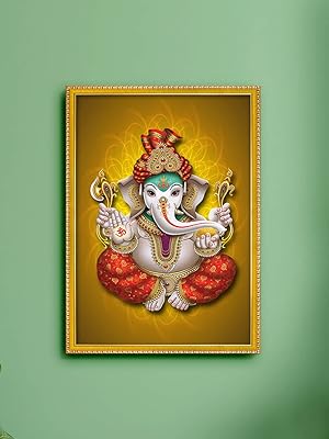 999 Painting of the Lord Ganesha with photo frame of the Mandir Ganesha temple for wall decoration (11 x 8 inches).. Your new favorite way to shop online — DIAYTAR Nigeria.