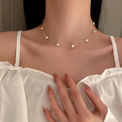 Goodrun simple and elegant pearl necklace for women, elegant adjustable pearl chain for girls, does not discolour and comfortable to wear, small delicate necklace for women, daily gift jewelry.. Shop confidently with DIAYTAR NIGERIA, offering affordable prices and reliable delivery within a week.