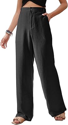 Women's linen pants, straight pants high waist with wide legs, relaxed buttoned pants for summer and beach.. Shop confidently with Nigeria's most trusted e-commerce platform, offering swift and affordable delivery.