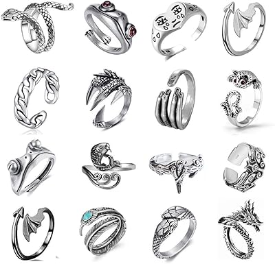 16 pieces set of vintage rings open fringe stackable ring snake boho bird animals dragon rings for women men girls.. DIAYTAR NIGERIA: Where affordable online shopping meets reliable delivery across Nigeria.