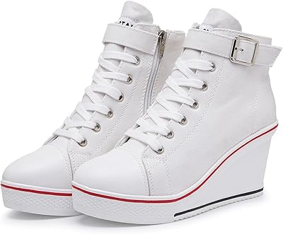 Elegant sneakers with high heels for women, thick sole shoes, relaxed fabric shoes with side zipper.. DIAYTAR NIGERIA makes quality accessible with low prices and reliable 5-8 day nationwide delivery.