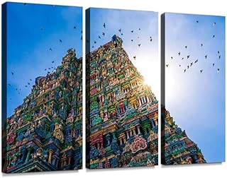 Mural art of the Belisse Meenakshi Madurai Tamil Nadu South India Pass, Exclusive art impressions on canvas for interior decoration, 3 framed panels ready to hang.. Shop with confidence at DIAYTAR NIGERIA, offering extensive product variety with nationwide delivery.