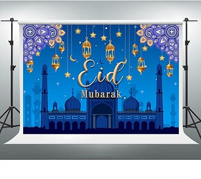 FOLD VIDMOT EID MUBARAK With Islamic design 7x5 feet, Ramadan Kareem background to decorate Islamic mosque festivals, lanterns festivals and Moroccan Arab stars, collection of photographs for BJXPV348 studio.. DIAYTAR NIGERIA brings the marketplace to your screen with affordable products delivered in 5-8 days.
