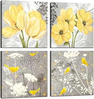 Impressions on yellow flower canvas, wall decoration, image of flowers and birds for bathroom, living room, large abstract wall art framed for house walls, ready to hang (12 "L x 12" h x 4).. DIAYTAR NIGERIA brings the marketplace to your home with budget-friendly prices and nationwide delivery.