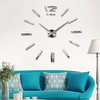 47 "Large Modern 3D 3D mirror wall clock with large metal sticker for home and office decoration (silver).. Discover shopping simplified with DIAYTAR NIGERIA's comprehensive platform and reliable 5-8 day shipping.