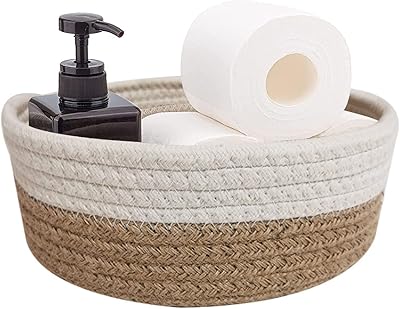 Woven storage basket for toilet tank tops, Farm decoration storage basket for bathroom, table and counter 25 x 25 x 10 cm, white apricot seams.. DIAYTAR NIGERIA: Where quality products become affordable with our nationwide shipping service.