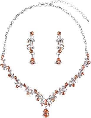 Set of jewelry necklace and earrings in light crystal lily and white and cubic zircon for women, wedding accessories.. DIAYTAR NIGERIA: Where every click leads to affordable purchases delivered promptly to your door.