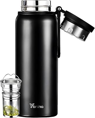 Yanina stainless steel isothermal bottle - 1L hot bottle for travel, hiking, campsite - Warm hot drinks 24 hours - Portable car mug, tea coland - perfect for hot drinks lovers (23.5x8.5 cm) (black).. DIAYTAR NIGERIA: Where shopping is affordable, selection is vast, and delivery is always reliable.