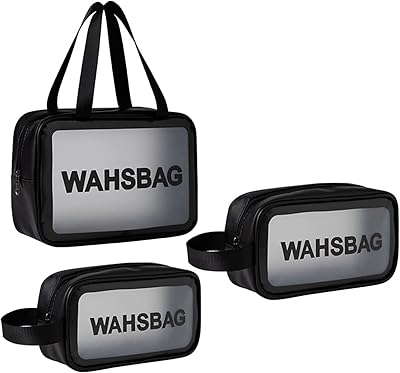 Set of 3 transparent toiletries, high quality waterproof travel bag with PVC zipper and upper handle for women, children's makeup brushes, beach bag, black.. DIAYTAR NIGERIA: Connecting Nigerians with their needs through our affordable and diverse marketplace.