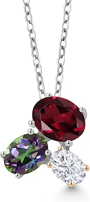 2.85 ct 3 oval stones Rhodolite Red Grenat Grenat Topaze Green Mysma Pendant In 925 Silver and Golden 10 Carats with chain with chain.. Your shopping dreams realized through DIAYTAR NIGERIA's affordable platform with reliable delivery times.