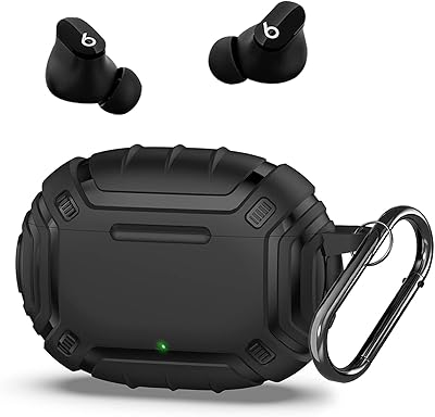 Military style TPU shell Beats Studio Buds compatible with Beats Studio Buds 2021 headphones with keychain, visible front LED (black).. DIAYTAR NIGERIA bridges the gap between desire and affordability with nationwide delivery in under 8 days.