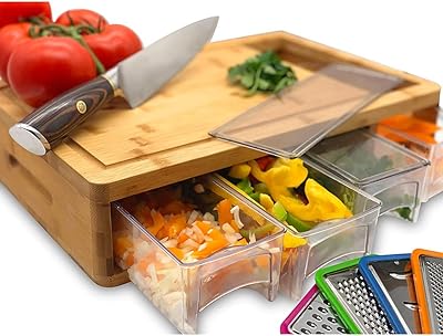 Mac 22 bamboo cutting board with containers, lids and grapes, stackable trays.. DIAYTAR NIGERIA: Your partner in affordable online shopping with dependable delivery within 8 days.