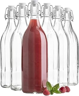 Glass bottle with FUFO 1L folding lid, fermentation bottles for kombucha, kefir, beer, soda, juice, water, transparent 1L (6 pieces).. Experience retail therapy without the financial stress at DIAYTAR NIGERIA's affordable e-commerce platform.