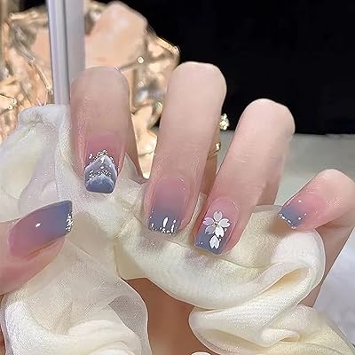 False nails to press with short square flowers, beige, nude, purple, cloud, mountain, complete cover, for women and girls, in acrylic, nail art, nail art, 24 pieces.. You shop, we deliver — quick and easy with DIAYTAR Nigeria.