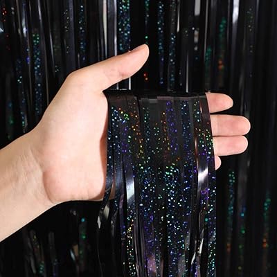 Set of 2 aluminum fringes, festive decorations, Aluminum Curtains with glitter for festive photo decorations (black).. Unlock access to a wide range of products with DIAYTAR NIGERIA's affordable e-commerce platform.