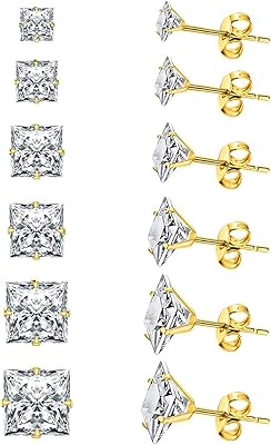 Set of 6 pairs of stainless steel rod earrings for women.. DIAYTAR NIGERIA: Where shopping meets satisfaction with affordable prices and prompt delivery services.