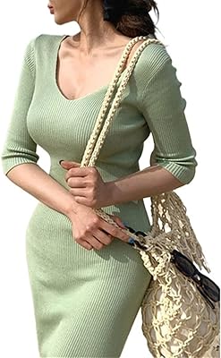 Filuno knitting sweater, long sexy and fall sexy dress for women, knitted V -neck, high waist, elastic base.. Shop smart with DIAYTAR NIGERIA, offering a vast product range delivered to your doorstep within a week.