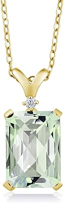 Argent collar in silver silver 18 carat yellow gold with green prasiolitis and white diamond for women (octagonal checkerboard of 6.62 carats with 18 inch chain).. Discover why thousands choose DIAYTAR NIGERIA for affordable products delivered in less than a week.