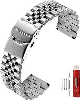 Senaki 20 mm and 22 mm watch bracelet in 3D polished solid stainless steel with double loop loop.. With DIAYTAR Nigeria, your wishlist becomes reality, fast.