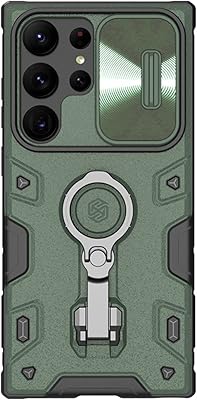 Nillkin Camshield Armor Cover - Sliding Camera Protective Cover - Striped resistant - Protects private life - Cover with crutch ring for Samsung Galaxy S23 Ultra (Green).. DIAYTAR NIGERIA: Where value shopping meets reliable 5-8 day delivery across the nation.