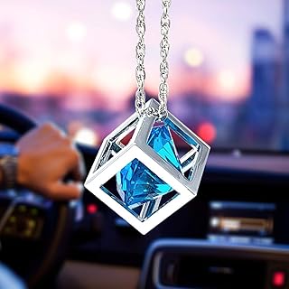 Blue diamond cube car mirror pendant, brilliant car accessories, charm hanging in the sun with chain, car ornament and interior decoration (blue).. Your daily needs delivered to your door — DIAYTAR Nigeria style.