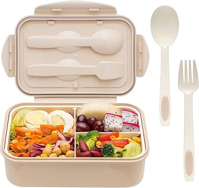Reusable plastic bento box for children with cutlery (21 × 14 × 7, khaki).. Forget the long lines — DIAYTAR Nigeria is always open for shopping.