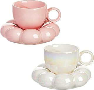 Set of ceramic cups with a cute cloud design with glass and saucer.. DIAYTAR NIGERIA delivers more than expected with our extensive catalog and 5-8 day delivery service.