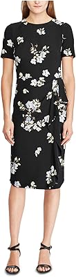 Black dress with fluffy flowers for women, short sleeves, round neck, under the knee, size 4p black 4, black, 4.. Discover the perfect shopping balance at DIAYTAR NIGERIA with competitive prices and prompt delivery.