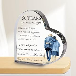 Acrylic heart 50 years of wedding, wedding anniversary for couple, happy 50th anniversary, transparent heart papier, souvenir decoration for grandparents, parents, interior decoration 13x13cm.. Your complete e-commerce solution, DIAYTAR NIGERIA offers variety and value with nationwide shipping.