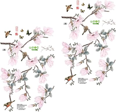 Chinese style wall decoration sticker: 2 windows of window decal in the shape of fishing flowers and birds, wall decoration for wall paintings.. DIAYTAR NIGERIA: Where affordability meets variety in Nigeria's most comprehensive online marketplace.