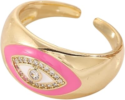 Just Imagine - Cutted ring in crystal and gold -plated pink enamel - a symbol of protection and elegance | Adjustable rings for women and girls, metal, blue zircon.. DIAYTAR NIGERIA: Where shopping meets satisfaction with affordable prices and prompt delivery services.