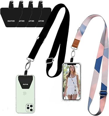 Universal phone strap Outxe - 2 x adjustable and cross -cut length, 4 x durable patches, black + blue stripes.. DIAYTAR NIGERIA: Where quality meets affordability, with thousands of products delivered in less than 8 days.