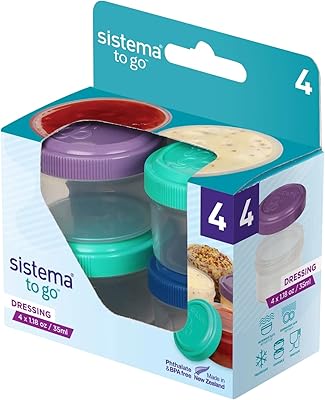 Set of 4 containers Sistema Dressing To Go, Pink, Green, Violet and Blue - Height 3.74 x Width 1.89 x Depth 2.8 inch.. Quick delivery. Quality products. Great deals. That’s DIAYTAR Nigeria.