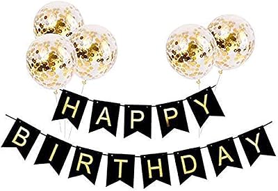 Party Time - 5 pieces. Confetti balloon and 1 room. Happy birthday wall banner (black and gold).. Experience retail convenience with DIAYTAR NIGERIA's comprehensive platform and 5-8 day nationwide shipping.