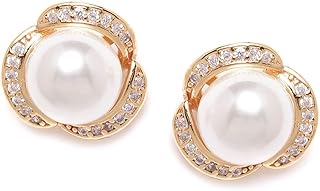 Zafiri pearls earrings dotted with zircons and pearls with a gilded copper metal base for women - ZPFK9471, yellow brass.. DIAYTAR NIGERIA: Where shopping dreams come true with budget-friendly prices and nationwide shipping.